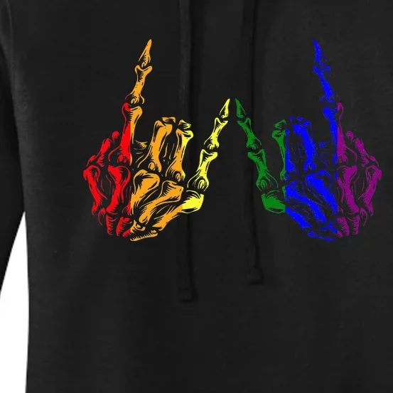 Skeleton Rock Hand Cool Rainbow Flag Pride Ally Women's Pullover Hoodie