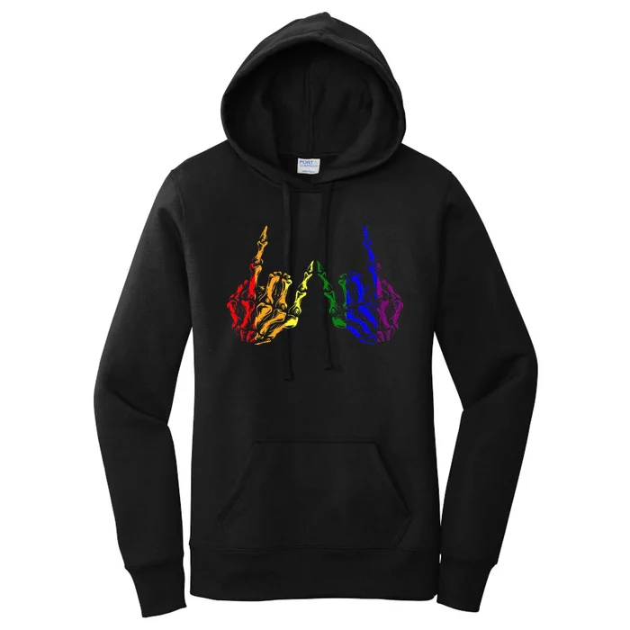 Skeleton Rock Hand Cool Rainbow Flag Pride Ally Women's Pullover Hoodie