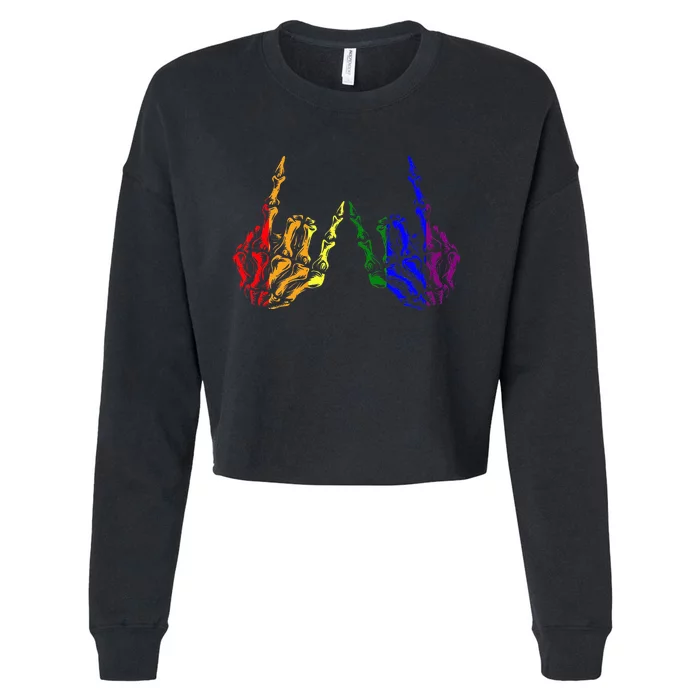 Skeleton Rock Hand Cool Rainbow Flag Pride Ally Cropped Pullover Crew