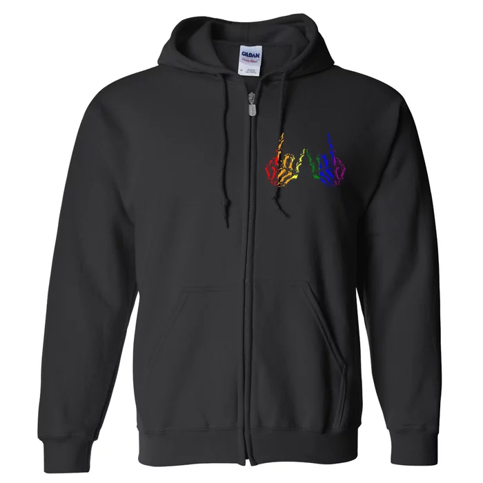 Skeleton Rock Hand Cool Rainbow Flag Pride Ally Full Zip Hoodie