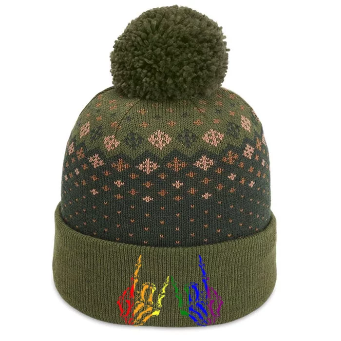 Skeleton Rock Hand Cool Rainbow Flag Pride Ally The Baniff Cuffed Pom Beanie