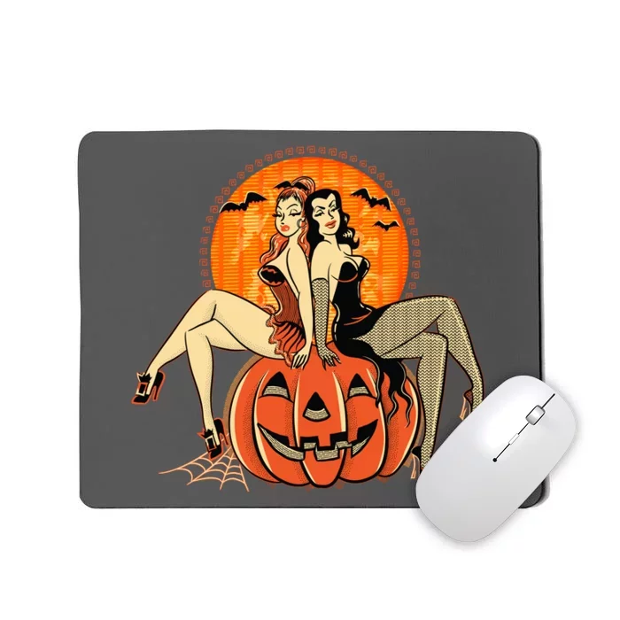 Sexy Retro Halloween Pinup Girls Mousepad