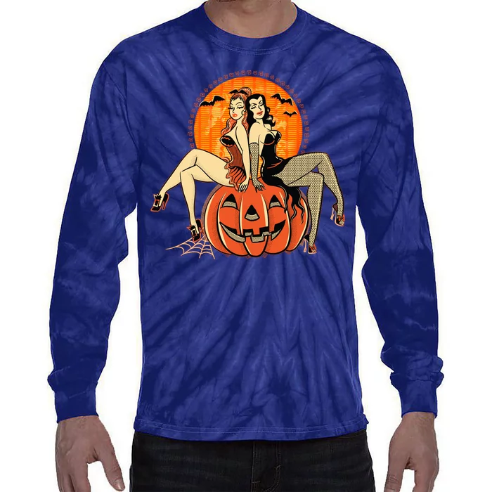 Sexy Retro Halloween Pinup Girls Tie-Dye Long Sleeve Shirt