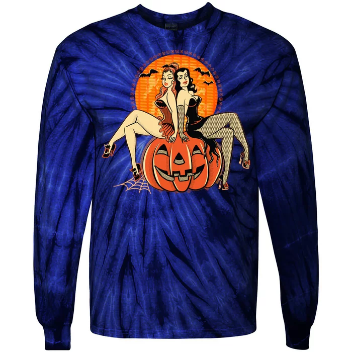 Sexy Retro Halloween Pinup Girls Tie-Dye Long Sleeve Shirt