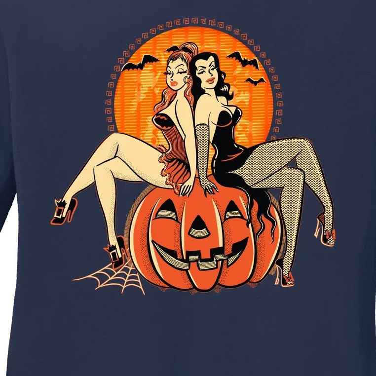 Sexy Retro Halloween Pinup Girls Ladies Long Sleeve Shirt