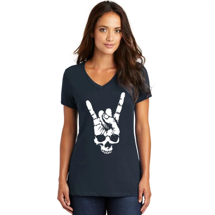 Style Rocking Heavy Metals Skull Women's V-Neck T-Shirt