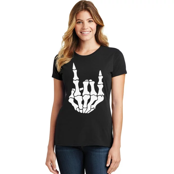 Skeleton Rock Hand Pocket Lazy Halloween Costume Cool Bones Women's T-Shirt