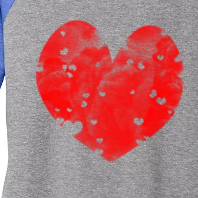 Small Red Heart Distressed Pocket Style Valentines Day Gift Women's Tri-Blend 3/4-Sleeve Raglan Shirt