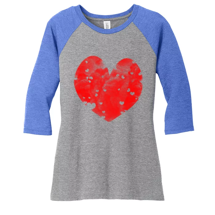 Small Red Heart Distressed Pocket Style Valentines Day Gift Women's Tri-Blend 3/4-Sleeve Raglan Shirt