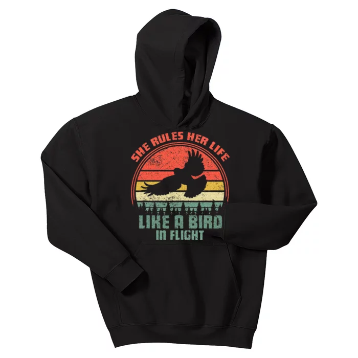 She Rules Her Life Like A Bird In Flight Retro Bird Kids Hoodie