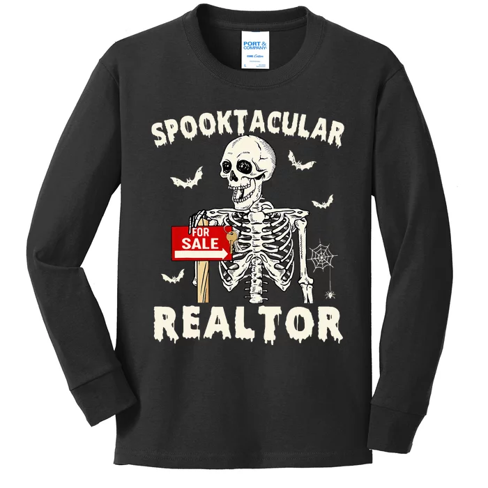 Spooktacular Realtor Halloween Funny Skeleton Real Estate Kids Long Sleeve Shirt