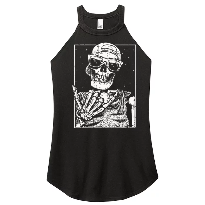 Skeleton Rock Hand Halloween Costume Cool Rock Music Rocker Women’s Perfect Tri Rocker Tank