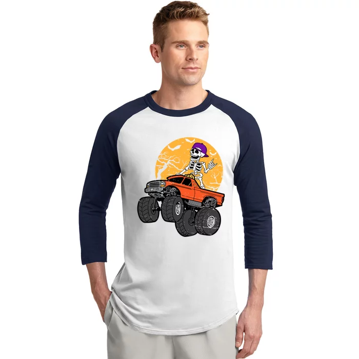 Skeleton Rock Hand Monster Truck Halloween Gift Baseball Sleeve Shirt