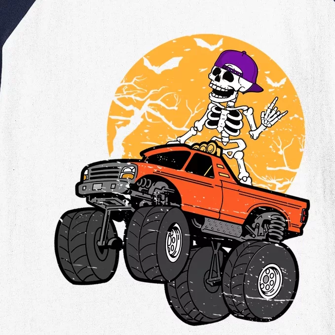 Skeleton Rock Hand Monster Truck Halloween Gift Baseball Sleeve Shirt