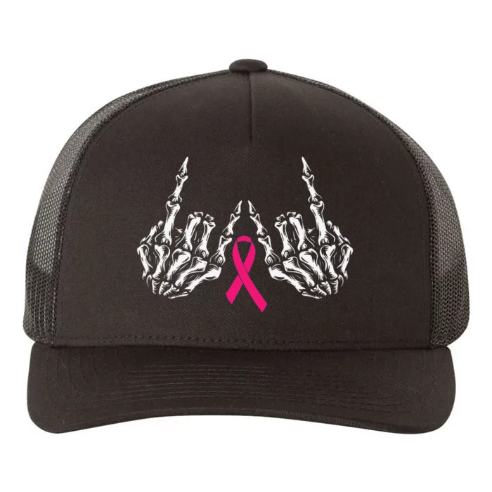 Skeleton Rock Hand Breast Cancer Awareness Cool Pink Ribbon Yupoong Adult 5-Panel Trucker Hat