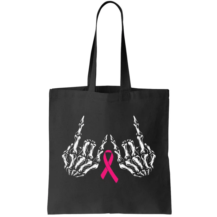 Skeleton Rock Hand Breast Cancer Awareness Cool Pink Ribbon Tote Bag