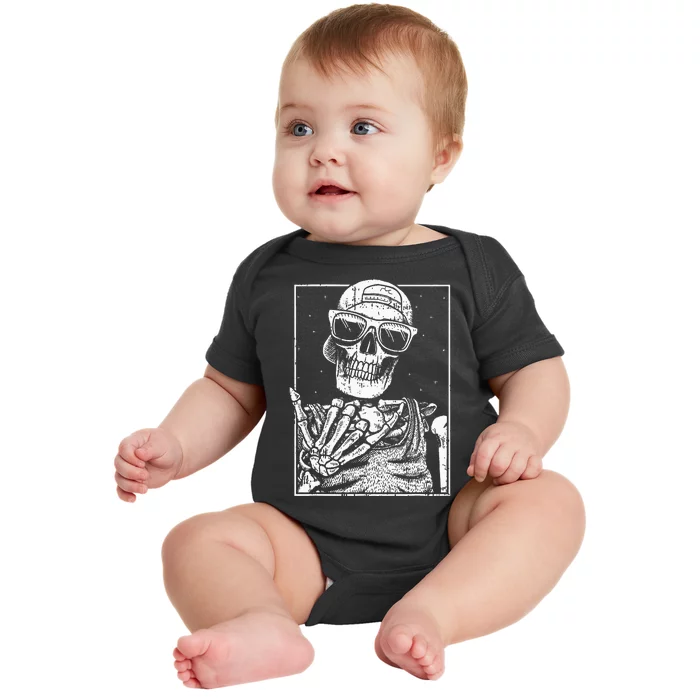 Skeleton Rock Hand Halloween Costume Cool Rock Music Rocker Baby Bodysuit