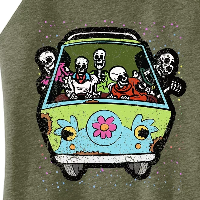 Skeleton Riding Hippie Van Halloween Costume Retro Bones Women’s Perfect Tri Rocker Tank