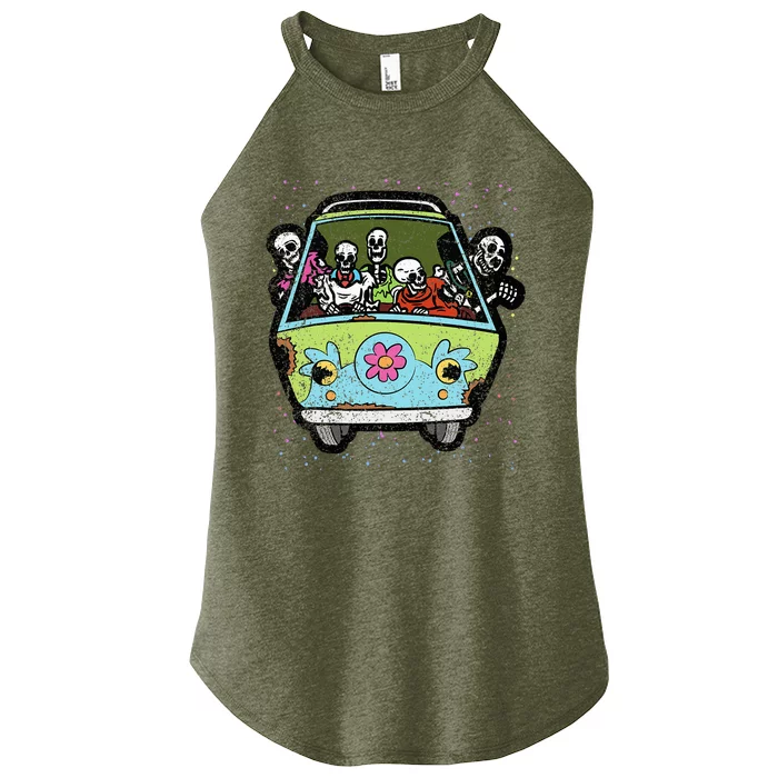 Skeleton Riding Hippie Van Halloween Costume Retro Bones Women’s Perfect Tri Rocker Tank