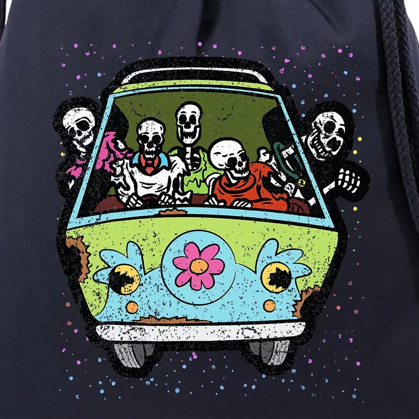 Skeleton Riding Hippie Van Halloween Costume Retro Bones Drawstring Bag