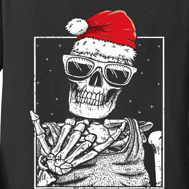 Skeleton Rock Hand Halloween Christmas Rock Music Rocker Kids Long Sleeve Shirt