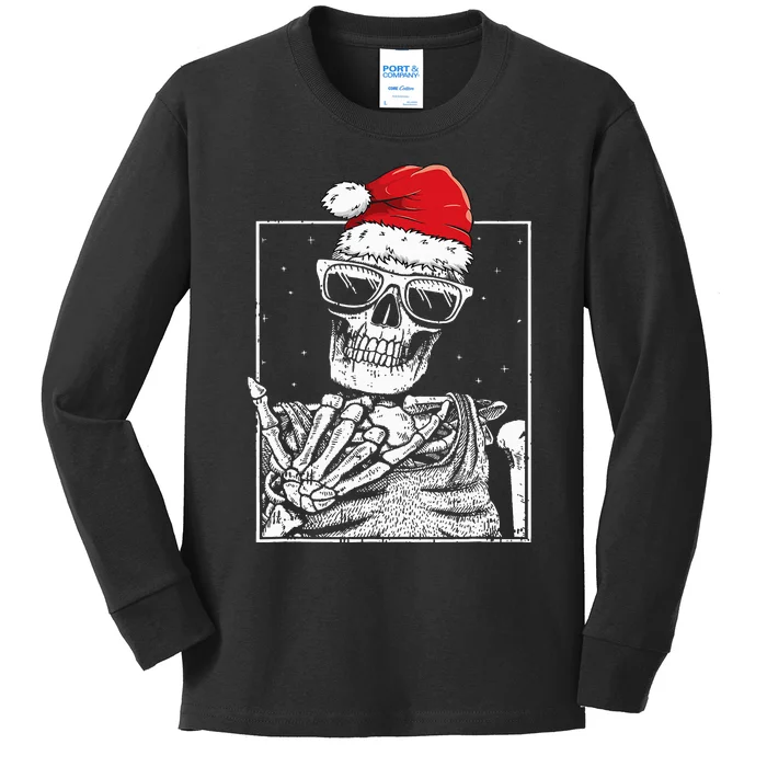 Skeleton Rock Hand Halloween Christmas Rock Music Rocker Kids Long Sleeve Shirt