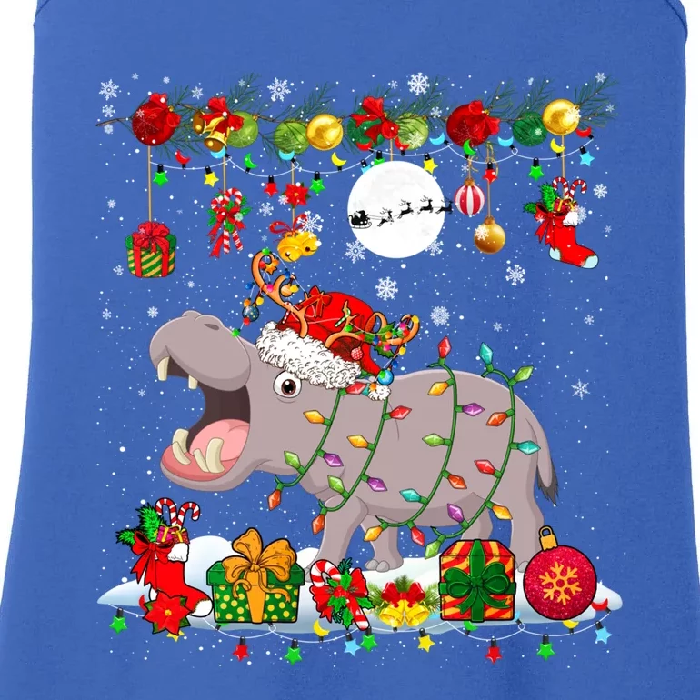 Santa Reindeer Hippo With Xmas Presents Ornats Family Meaningful Gift Ladies Essential Tank