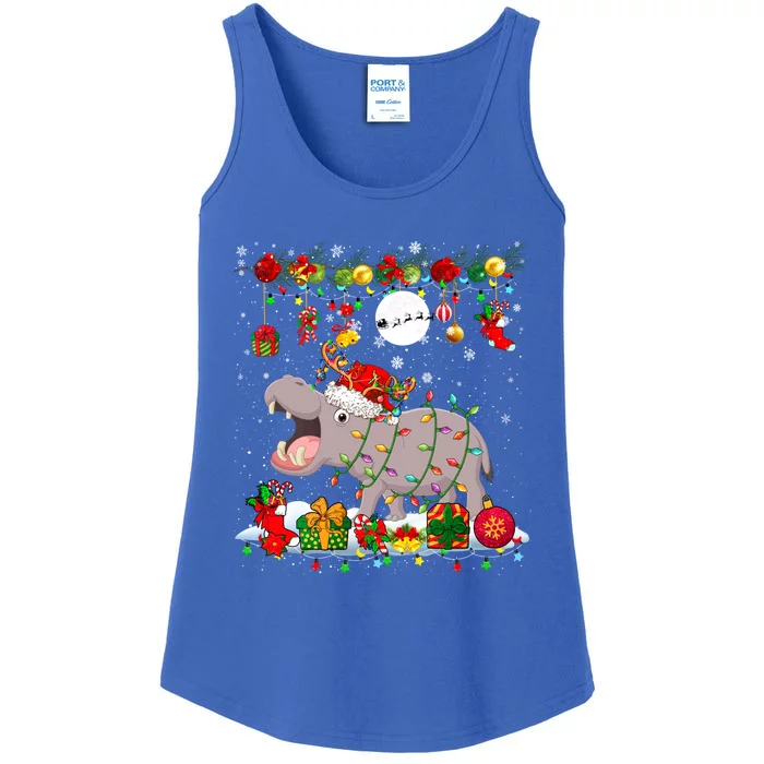 Santa Reindeer Hippo With Xmas Presents Ornats Family Meaningful Gift Ladies Essential Tank