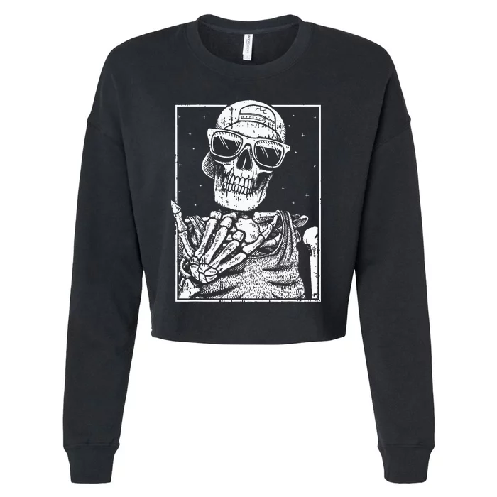 Skeleton Rock Hand Halloween Costume Cool Rock Music Rocker Cropped Pullover Crew