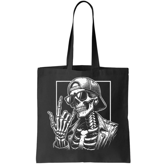 Skeleton Rock Hand Halloween Costume Rocker Cool Rock Music Tote Bag