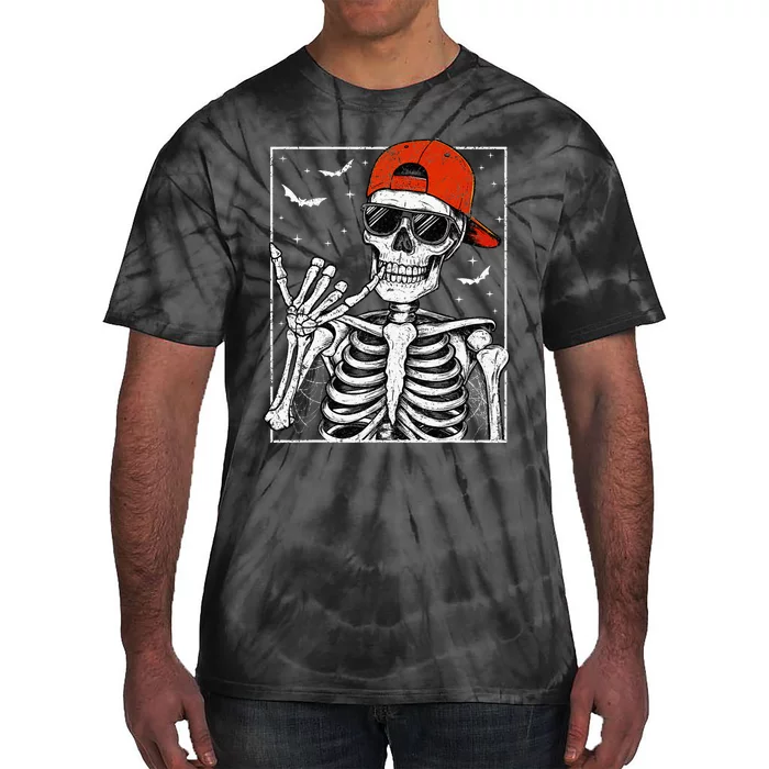 Skeleton Rock Hand Halloween Costume Cool Rock Music Rocker Tie-Dye T-Shirt