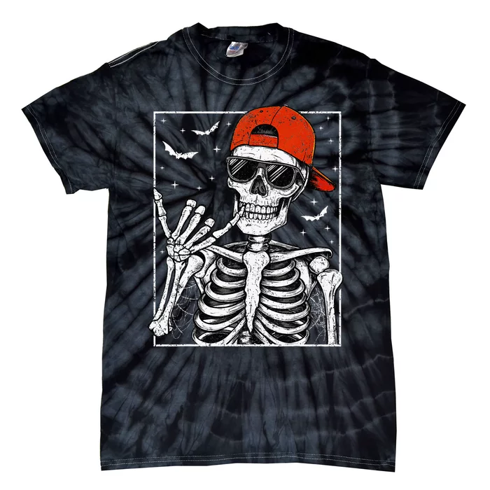 Skeleton Rock Hand Halloween Costume Cool Rock Music Rocker Tie-Dye T-Shirt