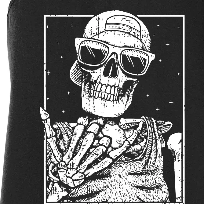 Skeleton Rock Hand Halloween Costume Cool Rock Music Rocker Women's Racerback Tank