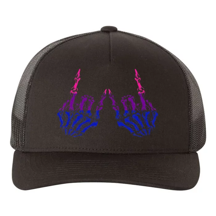 Skeleton Rock Hand LGBTQ Cool Bisexual Pride Color Bi Flag Yupoong Adult 5-Panel Trucker Hat