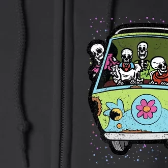 Skeleton Riding Hippie Van Halloween Costume Retro Bones Full Zip Hoodie