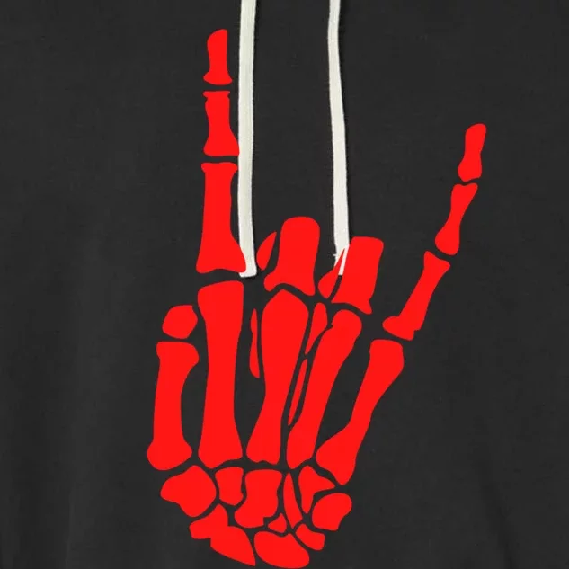 Skeleton Red Hand Gestures Rock Skeleton Hands Halloween Gift Garment-Dyed Fleece Hoodie