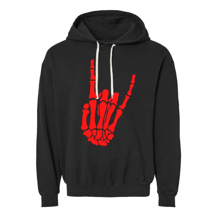 Skeleton Red Hand Gestures Rock Skeleton Hands Halloween Gift Garment-Dyed Fleece Hoodie