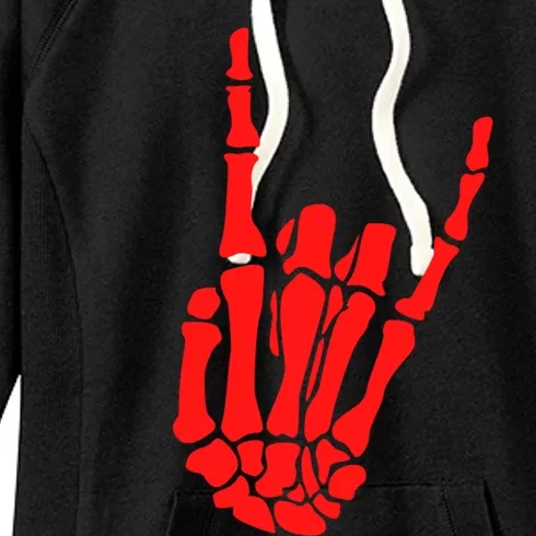 Skeleton Red Hand Gestures Rock Skeleton Hands Halloween Gift Women's Fleece Hoodie