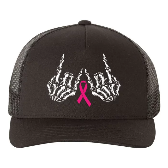 Skeleton Rock Hand Breast Cancer Awareness Cool Ribbon Yupoong Adult 5-Panel Trucker Hat