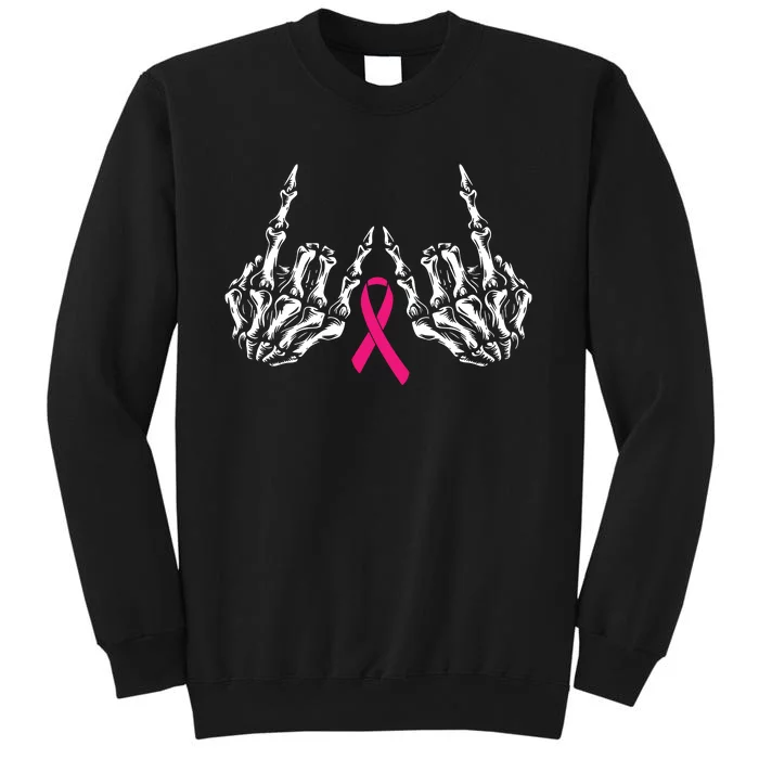 Skeleton Rock Hand Breast Cancer Awareness Cool Ribbon Sweatshirt