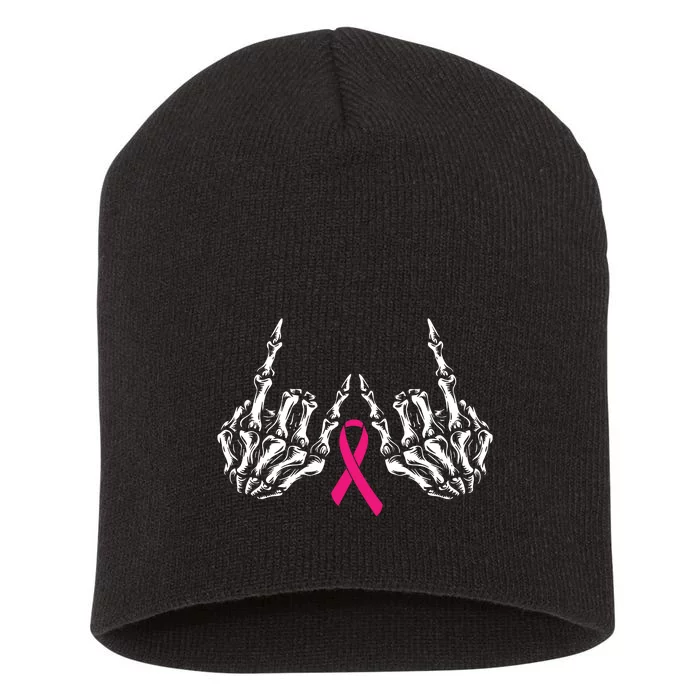 Skeleton Rock Hand Breast Cancer Awareness Cool Ribbon Short Acrylic Beanie