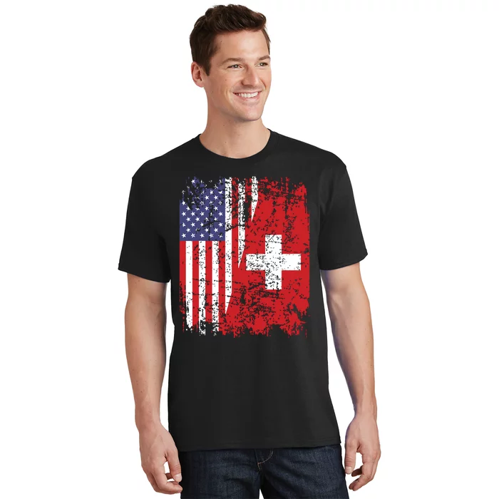 Swiss Roots Half American Flag Switzerland T-Shirt