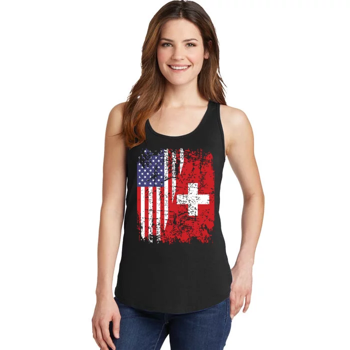 Swiss Roots Half American Flag Switzerland Ladies Essential Tank