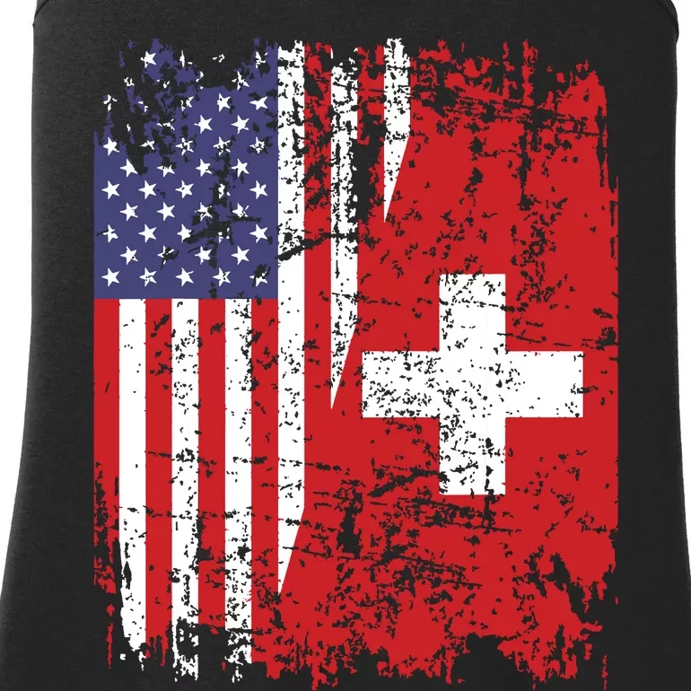 Swiss Roots Half American Flag Switzerland Ladies Essential Tank