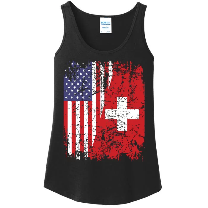 Swiss Roots Half American Flag Switzerland Ladies Essential Tank