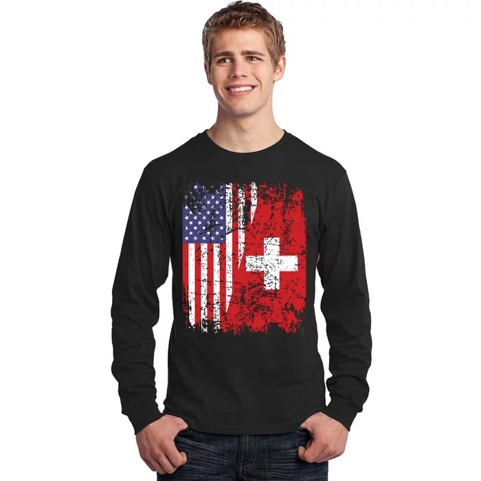 Swiss Roots Half American Flag Switzerland Tall Long Sleeve T-Shirt