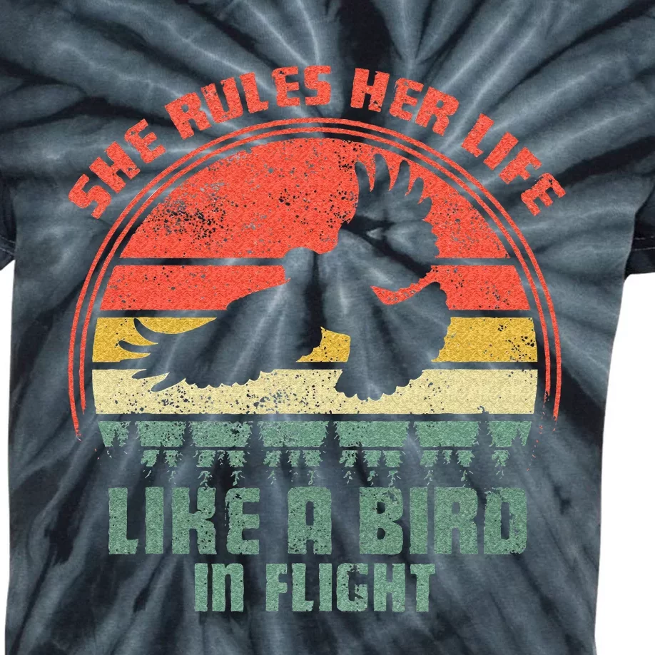 She Rules Her Life Like A Bird In Flight Retro Bird Kids Tie-Dye T-Shirt