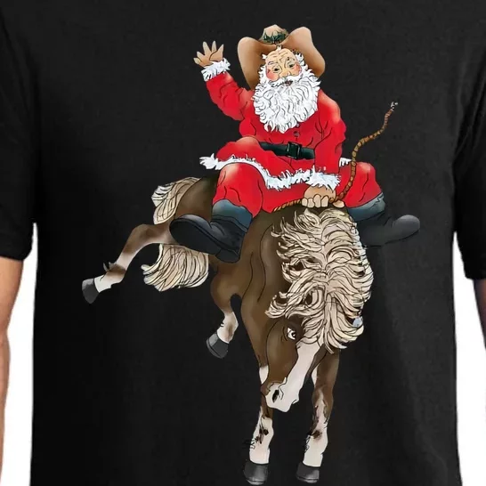 Santa Riding Horse Funny Howdy Xmas Design Funny Gift Pajama Set