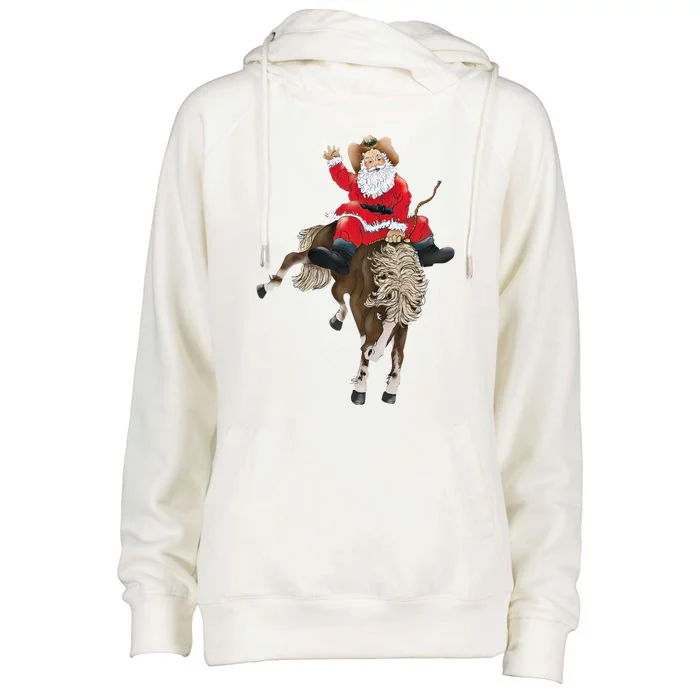 Santa Riding Horse Funny Howdy Xmas Design Funny Gift Womens Funnel Neck Pullover Hood