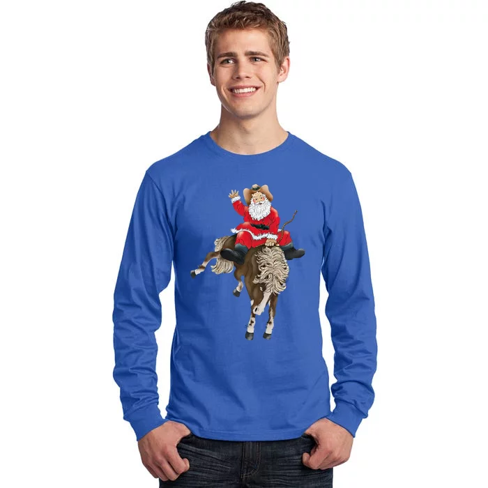 Santa Riding Horse Funny Howdy Xmas Design Funny Gift Tall Long Sleeve T-Shirt